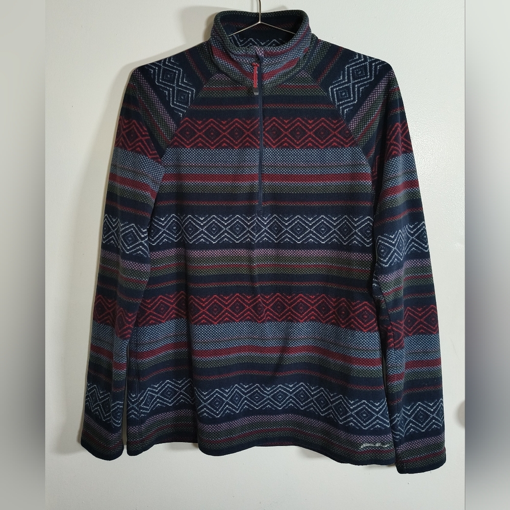 Eddie Bauer Quarter Zip Up Sweater with Nordic Pattern Size Large